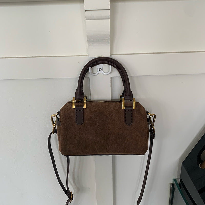 Korean Style Vintage Suede Pillow Boston Crossbody Bags