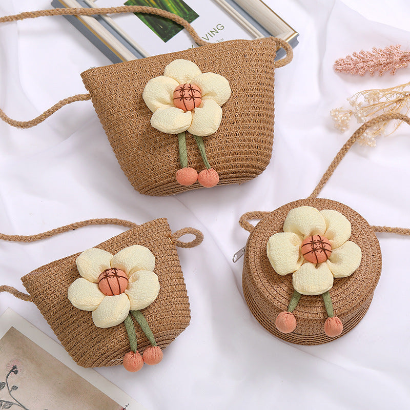 Flowers Straw Woven Cute Mini Seaside Crossbody Bags