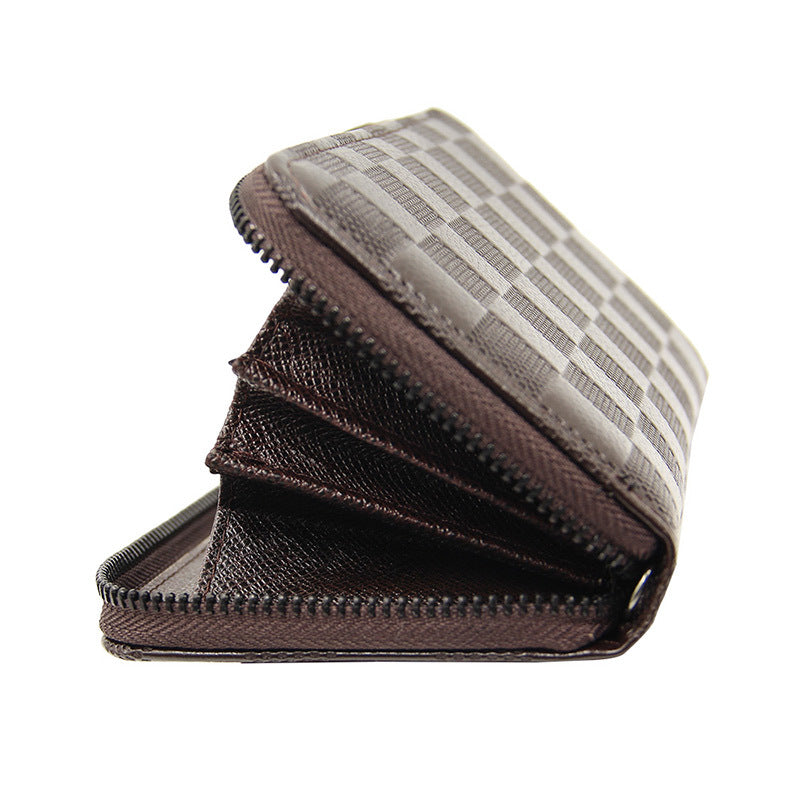 Men's Zipper Plaid Clutch Multiple Slots Large Men's Wallets