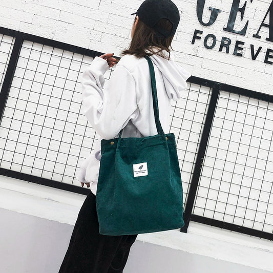 Women's Korean Style Corduroy Shopping Canvas Fresh Cute Large Shoulder Bags