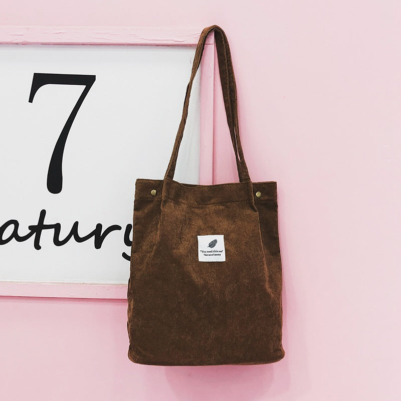Women's Korean Style Corduroy Shopping Canvas Fresh Cute Large Shoulder Bags