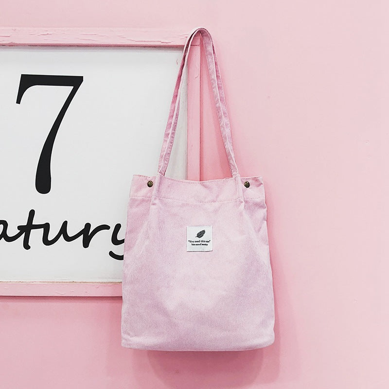 Women's Korean Style Corduroy Shopping Canvas Fresh Cute Large Shoulder Bags