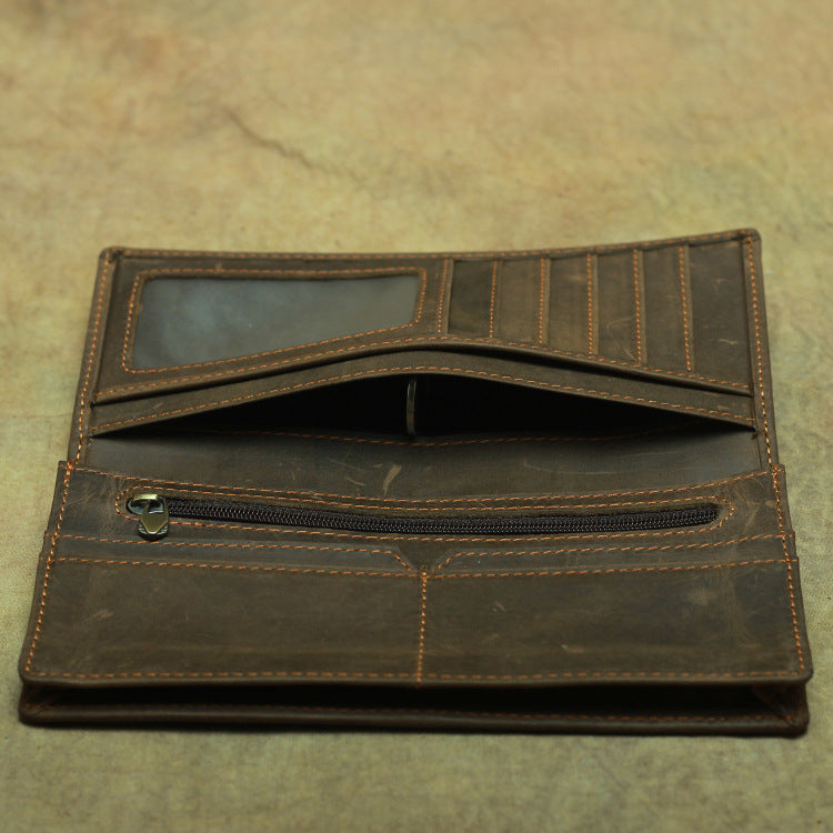 Men's Horse Leather Long Two-fold Pure First Layer Cowhide Men's Wallets