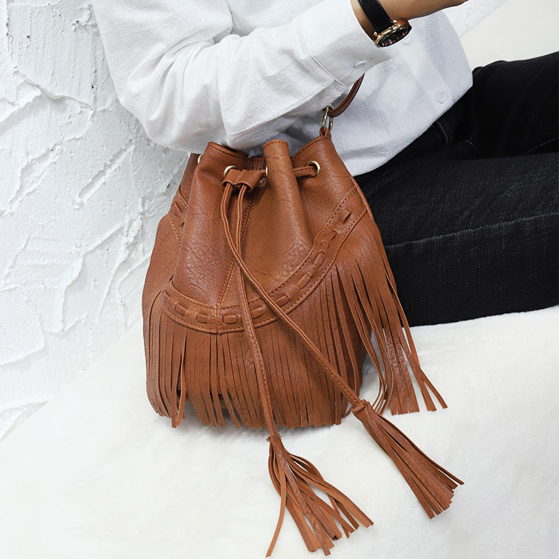 Durable Women's Drawstring Handmade Tassel Fashion Women's Messenger Bag