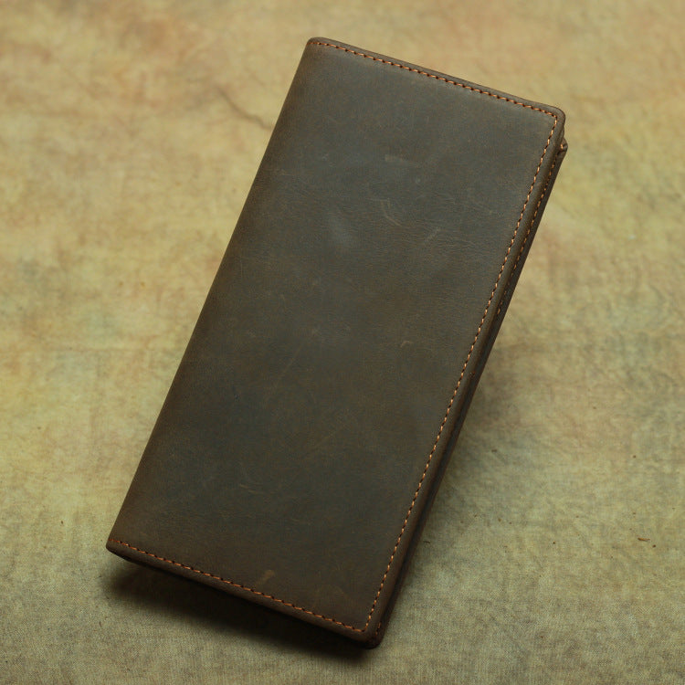 Men's Horse Leather Long Two-fold Pure First Layer Cowhide Men's Wallets