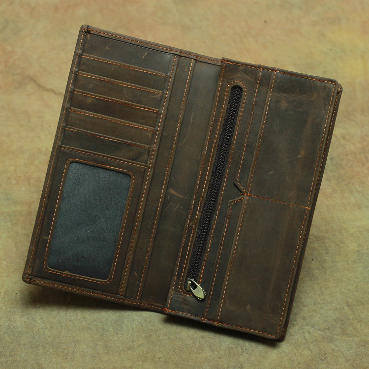 Men's Horse Leather Long Two-fold Pure First Layer Cowhide Men's Wallets