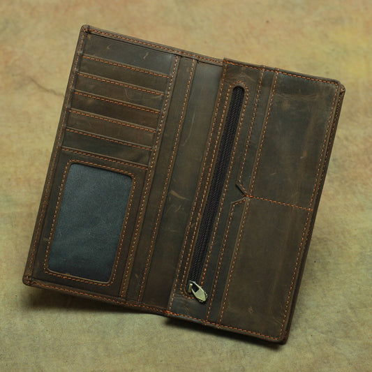 Men's Horse Leather Long Two-fold Pure First Layer Cowhide Men's Wallets