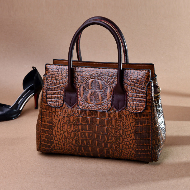 Versatile Women's Crocodile Pattern Fashion Big Handbags
