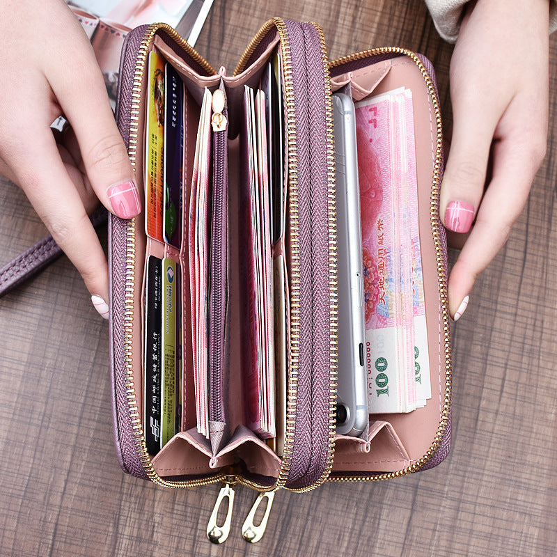 Women's Long Large Capacity Double Zipper Clutch Ladies Wallets