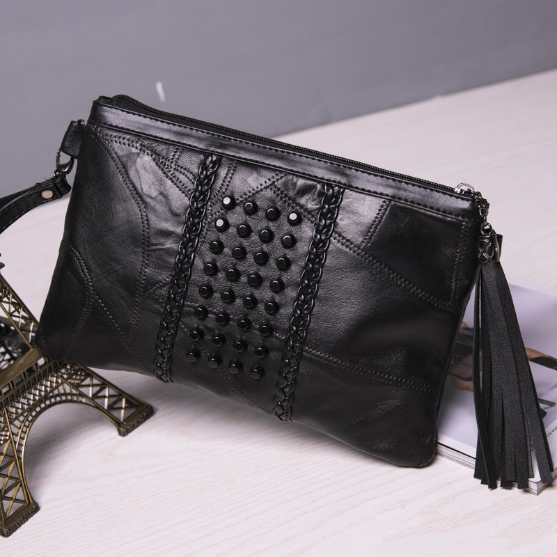 Women's Leather Sheepskin Rivet Envelope Trendy Fashion Handbags
