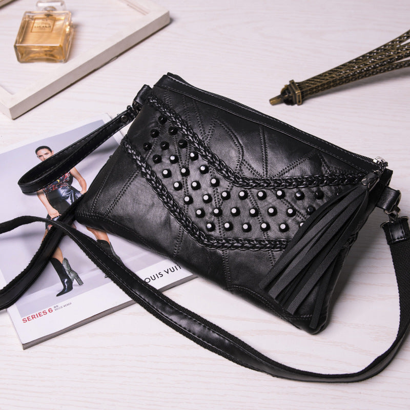 Women's Leather Sheepskin Rivet Envelope Trendy Fashion Handbags