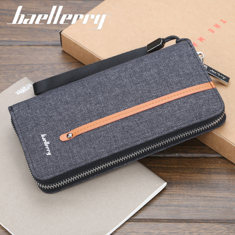 Men's Long Canvas Zipper Vintage Multiple Slots Hand Strap Men's Wallets