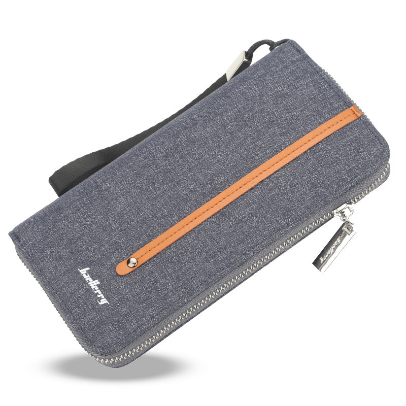 Men's Long Canvas Zipper Vintage Multiple Slots Hand Strap Men's Wallets