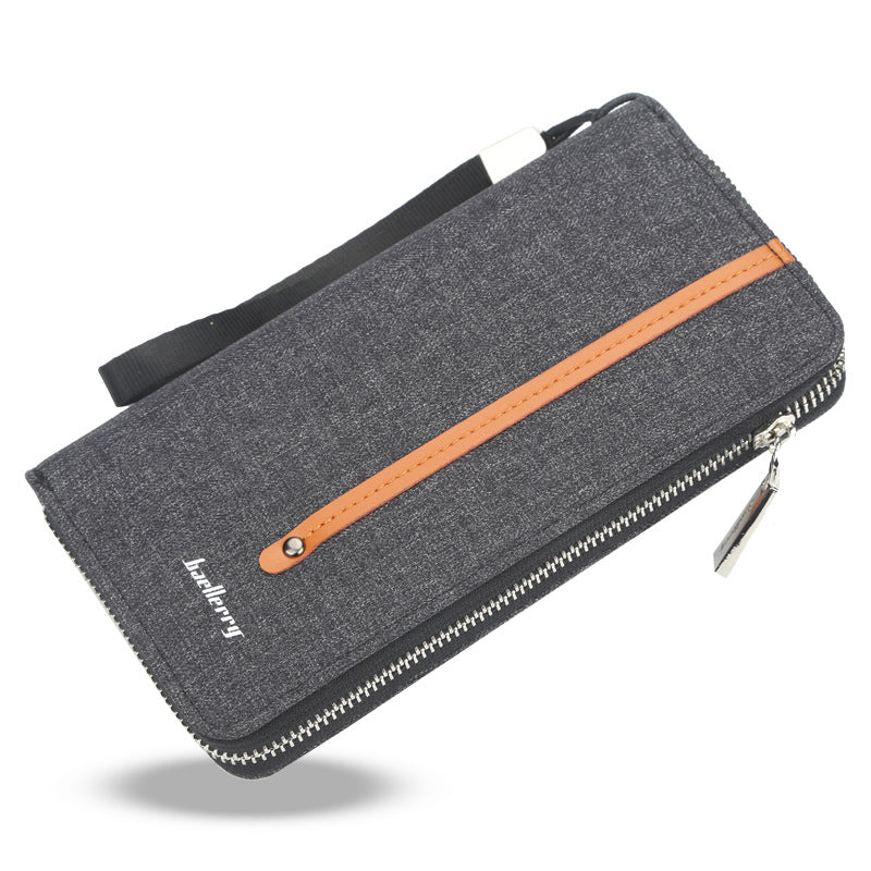 Men's Long Canvas Zipper Vintage Multiple Slots Hand Strap Men's Wallets