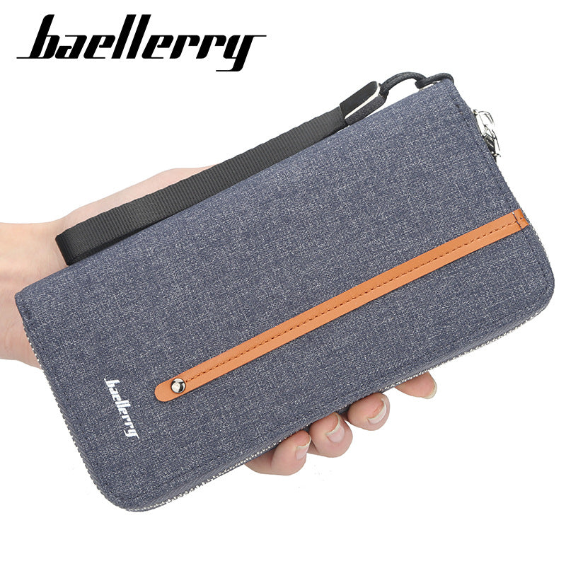 Men's Long Canvas Zipper Vintage Multiple Slots Hand Strap Men's Wallets