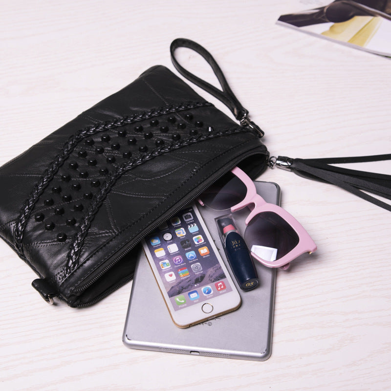 Women's Leather Sheepskin Rivet Envelope Trendy Fashion Handbags