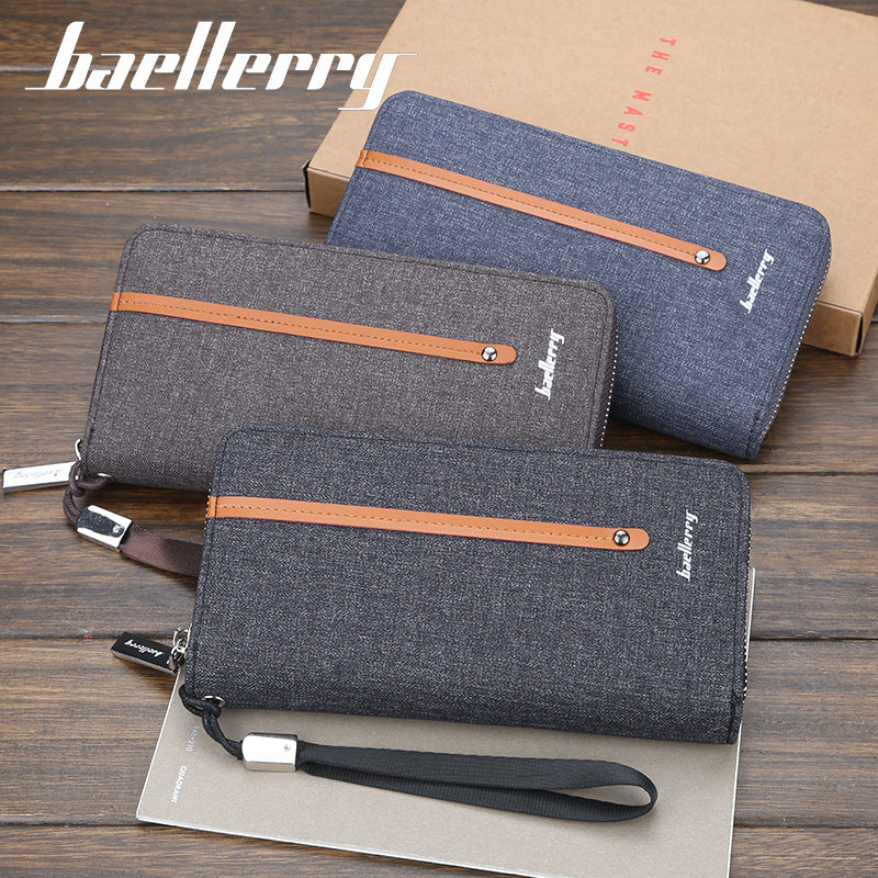 Men's Long Canvas Zipper Vintage Multiple Slots Hand Strap Men's Wallets