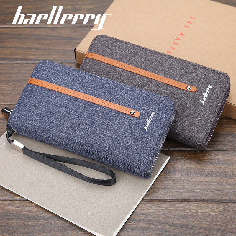 Men's Long Canvas Zipper Vintage Multiple Slots Hand Strap Men's Wallets