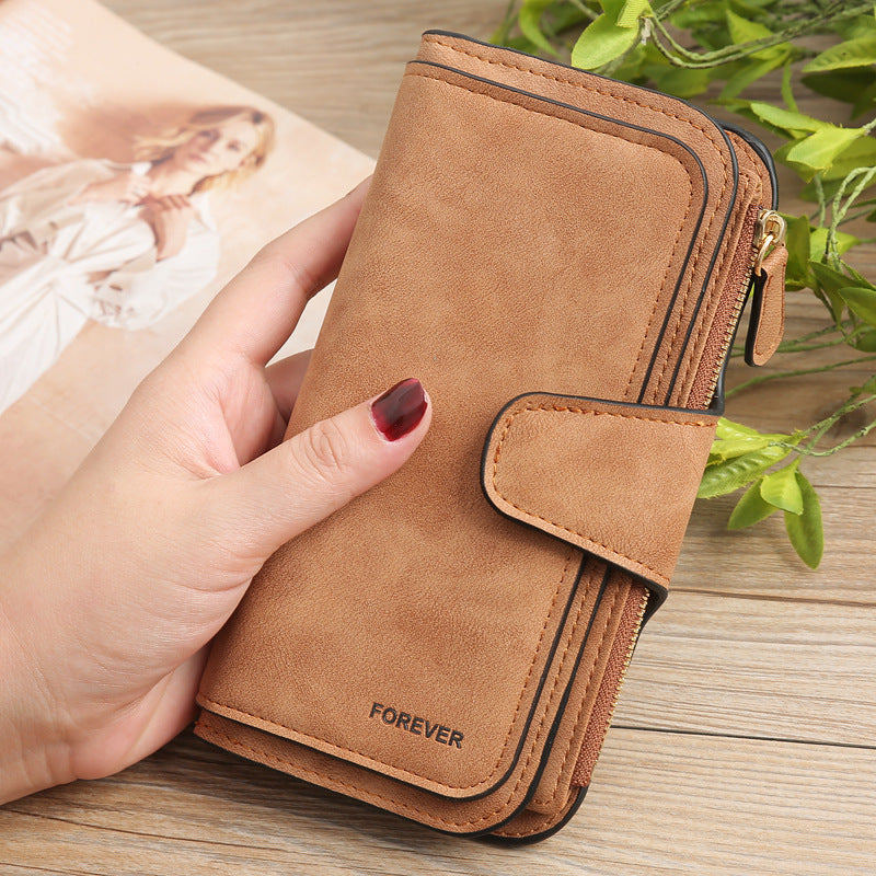Women's Frosted Leather Clutch Stitching Design Ladies Wallet