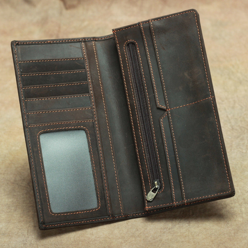 Men's Horse Leather Long Two-fold Pure First Layer Cowhide Men's Wallets