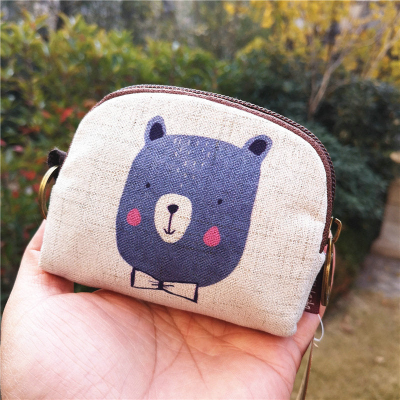 Women's Korean Style Cotton Linen Printed Cartoon Change Coin Purses
