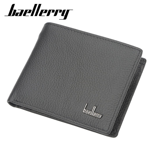 Men's Thin Short Litchi Pattern Dollar Cowhide Men's Wallets