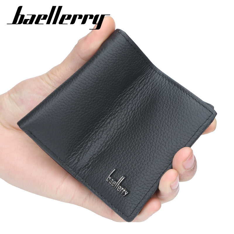 Men's Thin Short Litchi Pattern Dollar Cowhide Men's Wallets
