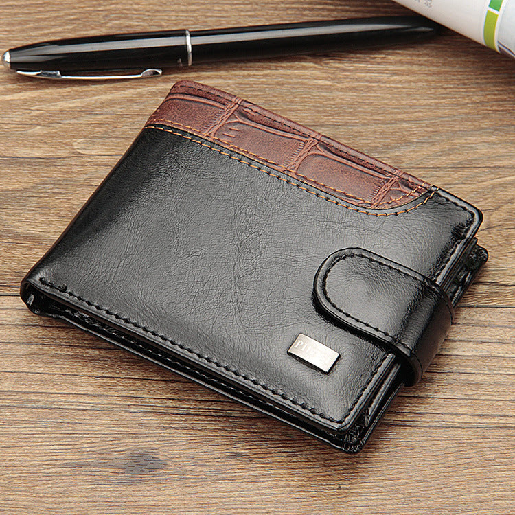 Men's Short Leather Patchwork Dollar Horizontal Buckle