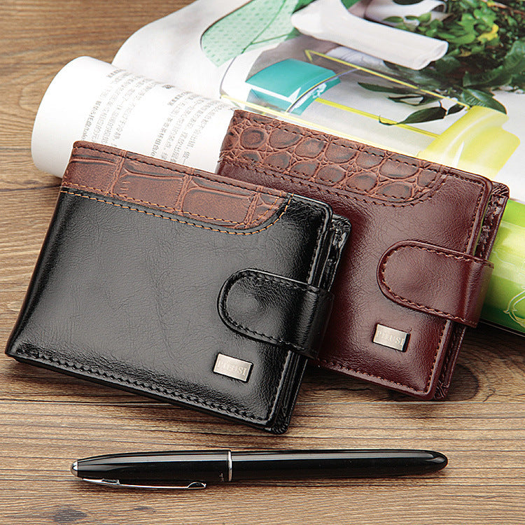 Men's Short Leather Patchwork Dollar Horizontal Buckle