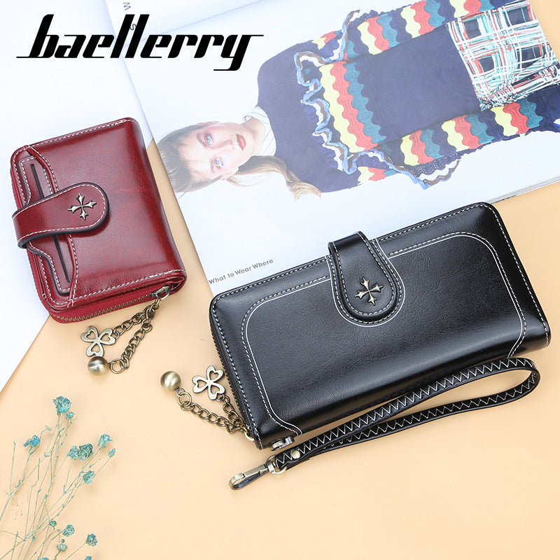 Women's Style Oil Wax Leather Fashion Hasp Purses