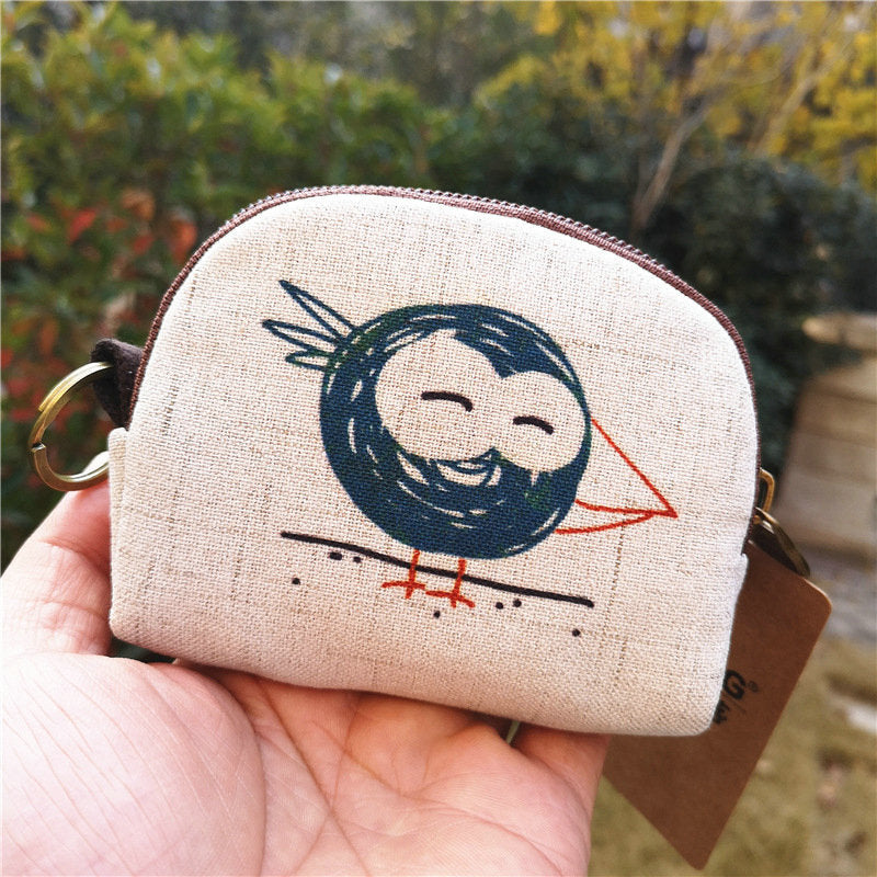 Women's Korean Style Cotton Linen Printed Cartoon Change Coin Purses