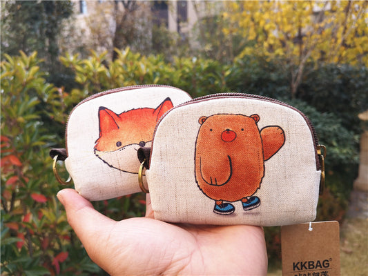 Women's Korean Style Cotton Linen Printed Cartoon Change Coin Purses