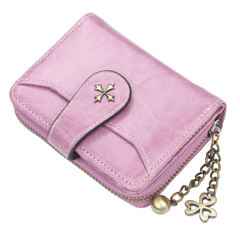 Women's Style Oil Wax Leather Fashion Hasp Purses