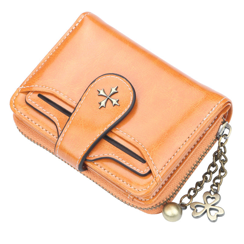 Women's Style Oil Wax Leather Fashion Hasp Purses