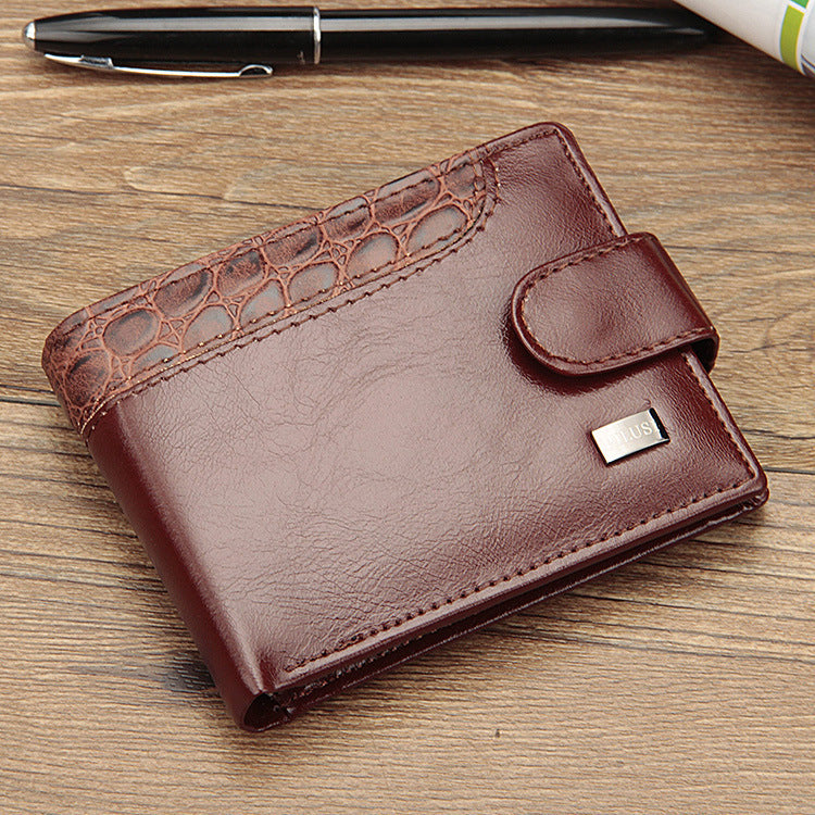 Men's Short Leather Patchwork Dollar Horizontal Buckle