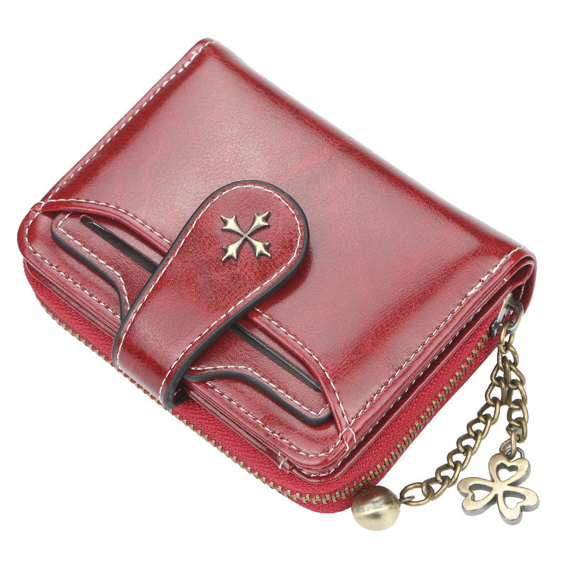 Women's Style Oil Wax Leather Fashion Hasp Purses