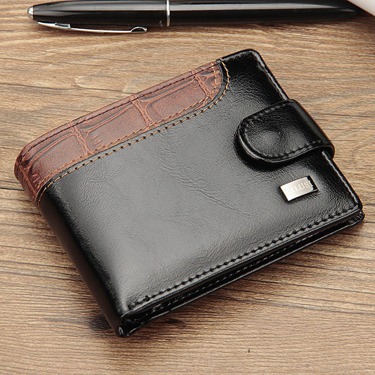 Men's Short Leather Patchwork Dollar Horizontal Buckle