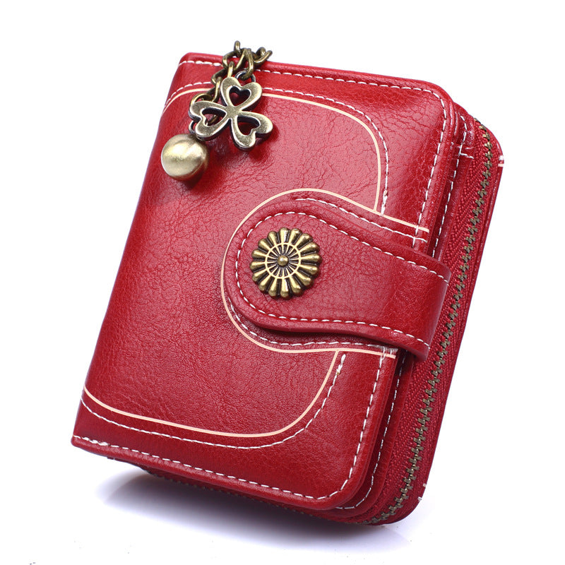 Women's Short Zipper Clutch Fashion Oil Leather Coin Purses