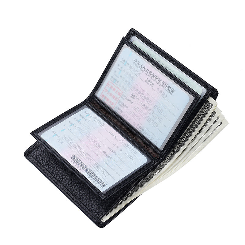 Men's Short First Layer Leather Vertical License Men's Wallets