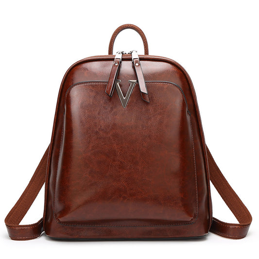 Women's Leather Fashion Oil Wax Cowhide Retro Backpacks