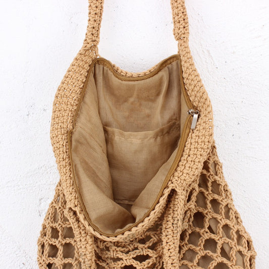 Straw Beach Portable Pure Color Cotton Thread Hand Handbags