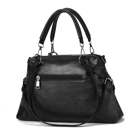 Portable Large Soft Leather Contrast Color Bags