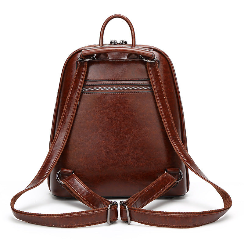 Women's Leather Fashion Oil Wax Cowhide Retro Backpacks