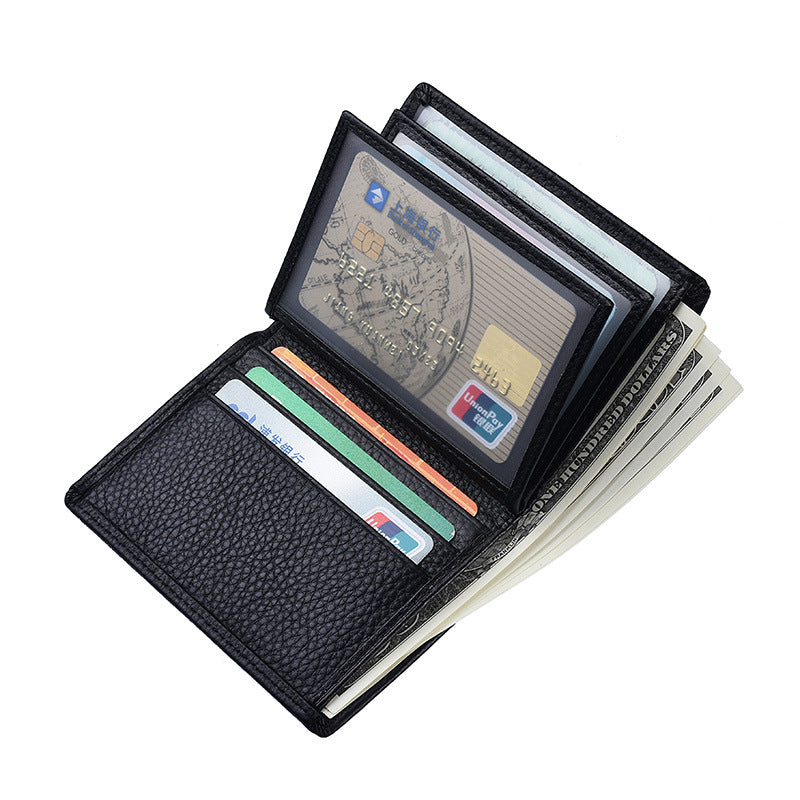 Men's Short First Layer Leather Vertical License Men's Wallets