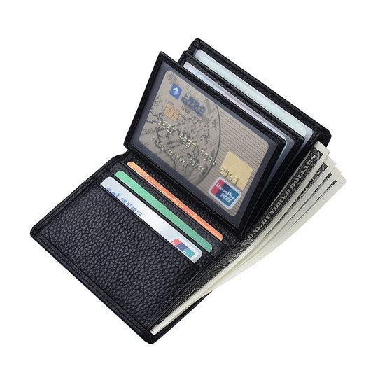 Men's Short First Layer Leather Vertical License Men's Wallets