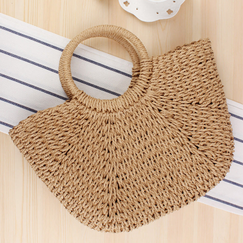Hand Carrying Straw Solid Color Leisure Hand-woven Summer Handbags