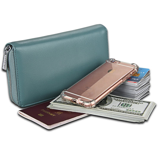Women's & Men's & Organ Long Genuine Leather Passport Card Holder