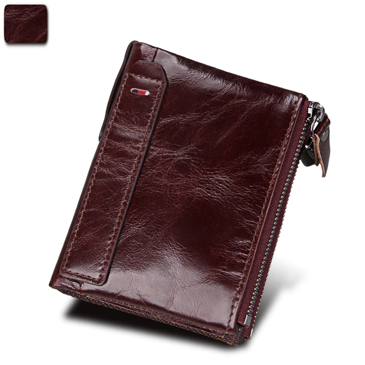 Men's Crazy Horse Cowhide Swiping Short Double Purses