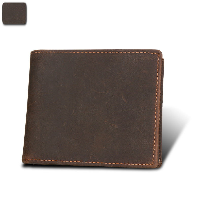 Men's Swiping Genuine Leather Crazy Horse Short Men's Wallets