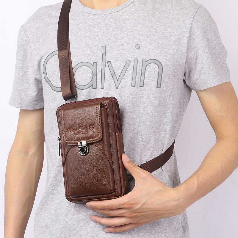 Men's Genuine Leather Multifunctional Mobile Cowhide Bags
